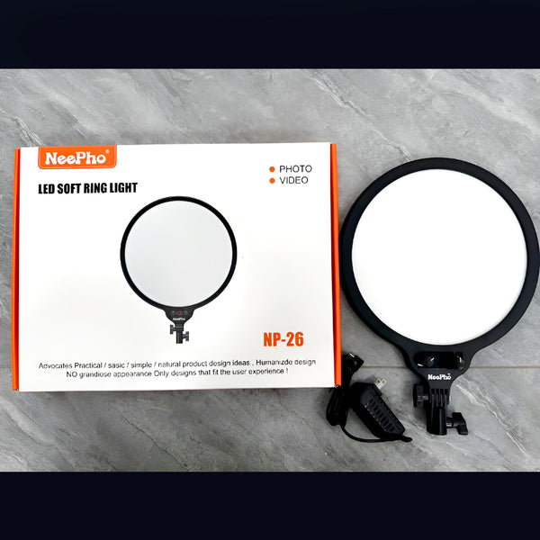 NP-26 NeePho 26 CM LED Soft Ring Light with 360° Rotating Pan Tilt and Three Color Temperature Modes