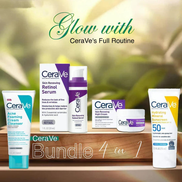 Ultimate Skincare Bundle: 4 in 1 Facial Cleanser, Face Serum, Night Cream & Sunblock - 4 Pcs