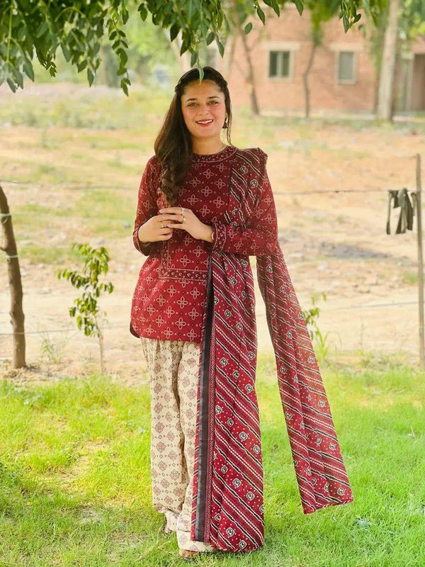 3 Pcs Women's Unstitched Digital Print Suit