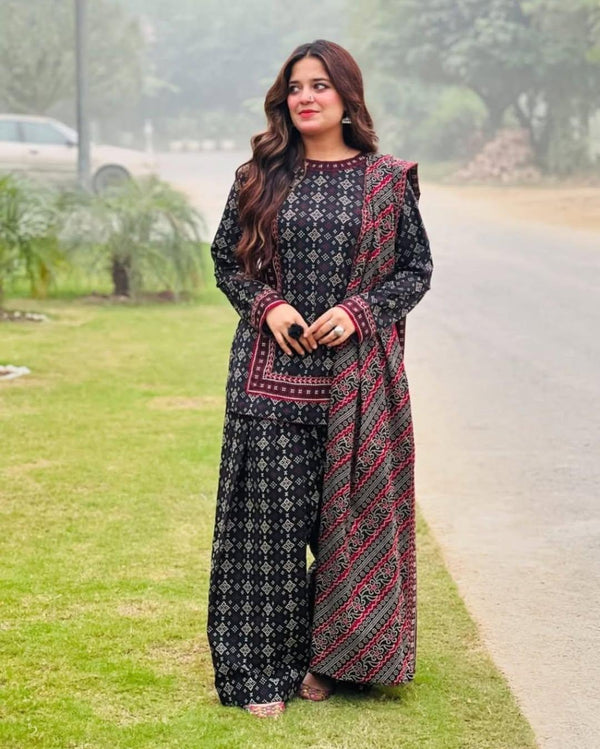 3 Pcs Women's Unstitched Digital Print Suit