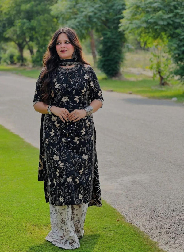 3 Pcs Women's Unstitched Digital Print Suit