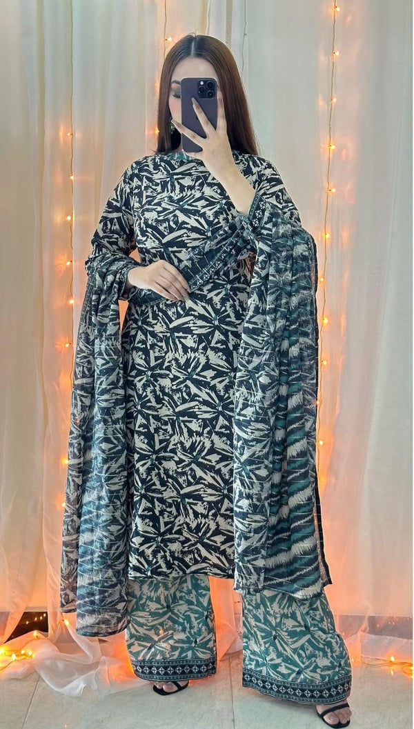 3 Pcs Women's Unstitched Digital Print Suit