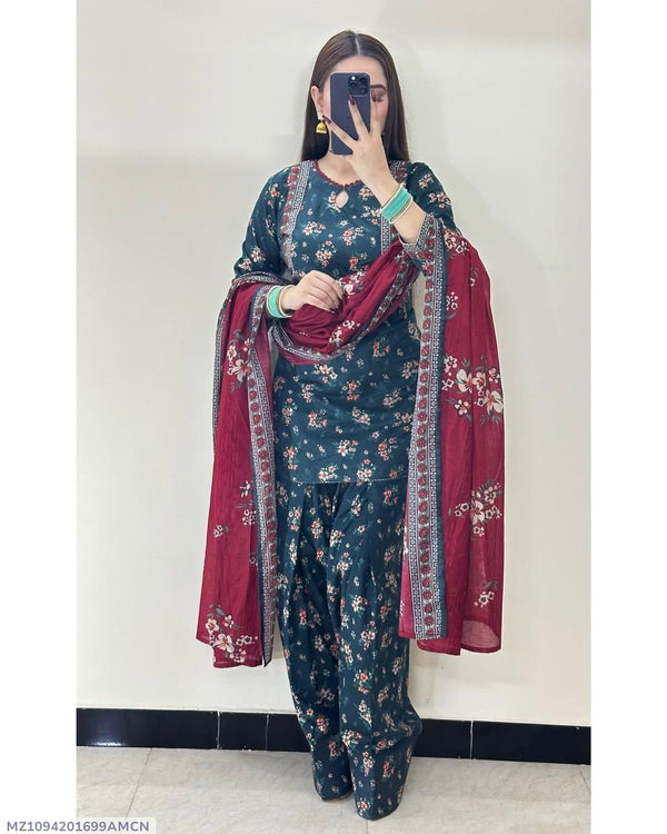 3 Pcs Women's Unstitched Digital Print Suit