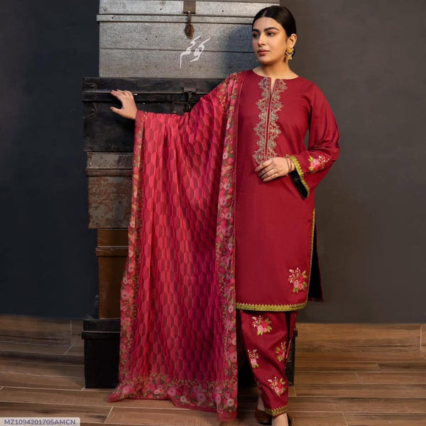 3 Pcs Women's Unstitched Embroidered Suit