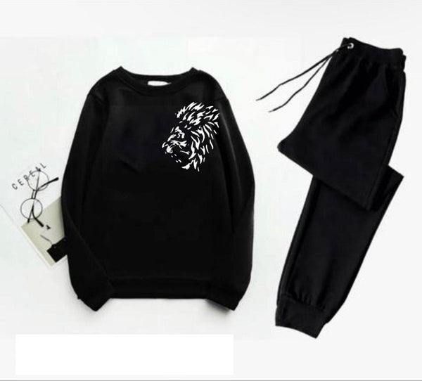 Men's Printed Polyester Track Suit - 2 Pcs Set in Black