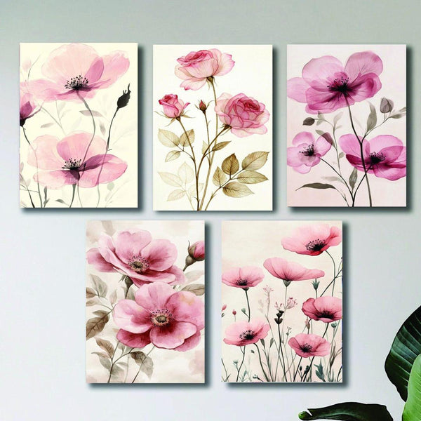 Stunning Abstract Art Wall Frame Set - 5 Pcs Multicolor Wooden Decor
