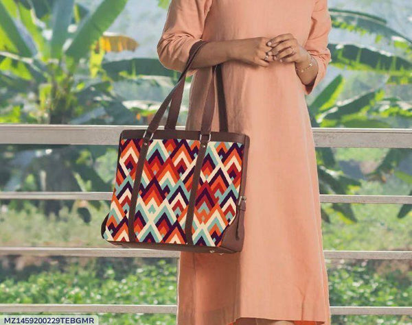 Colorful Printed Rexine Tote Bag for Girls - 1 Pc Stylish Handbag