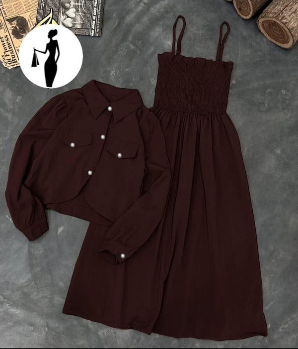 2 Pcs Women's Stitched Linen Calligraphy Frock And Jacket
