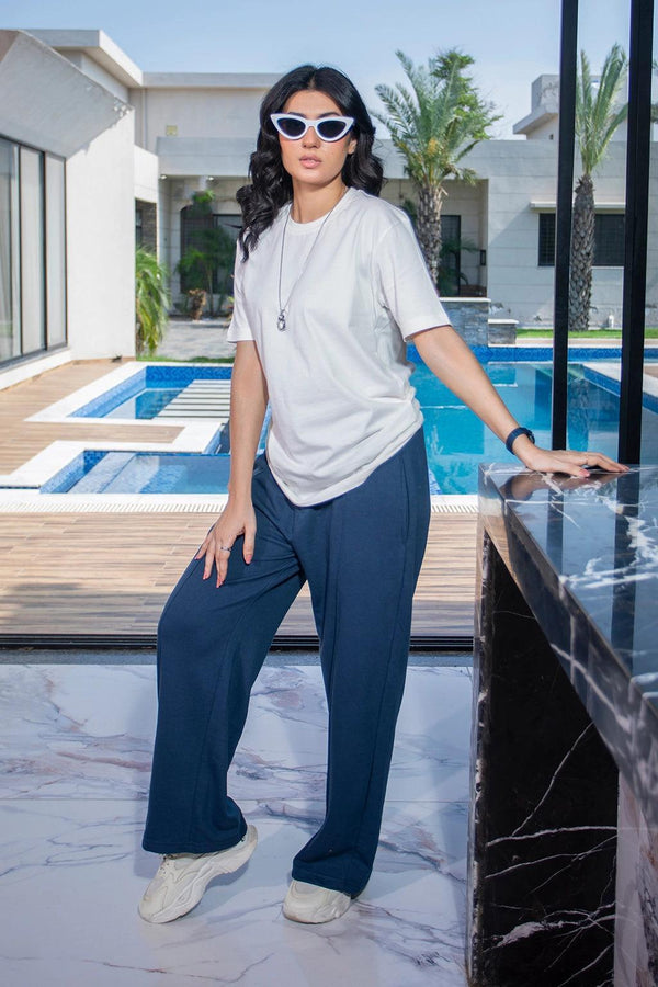 Royal Wave Wide-Leg Trousers - Dark Blue EW-000007