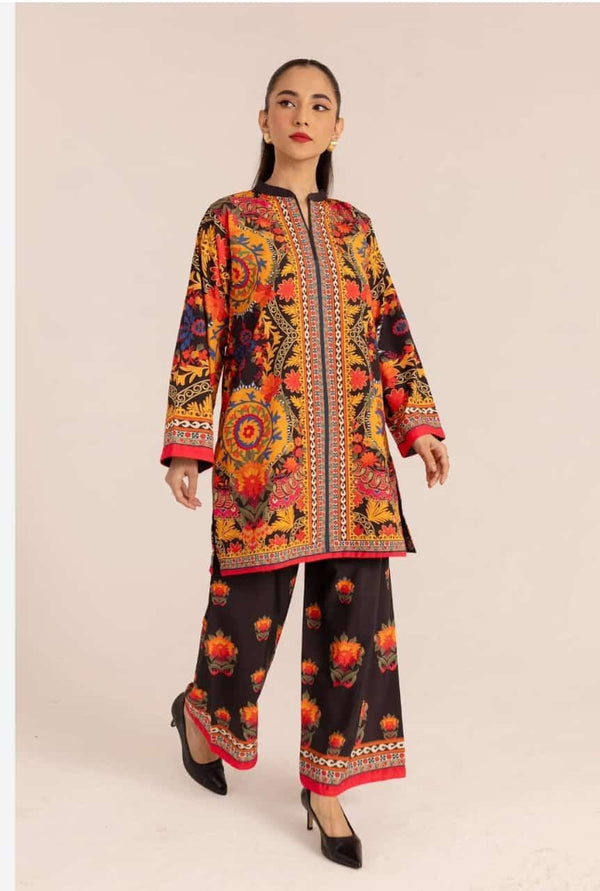Women's Stitched Khaddar Printed Shirt and Trouser Set - 2 Pcs