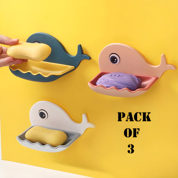 Pack Of 3 Fish-Shaped Double-Layer Adhesive Waterproof Soap Bar Holder Stand Rack For Bathroom, Shower, And Kitchen Walls